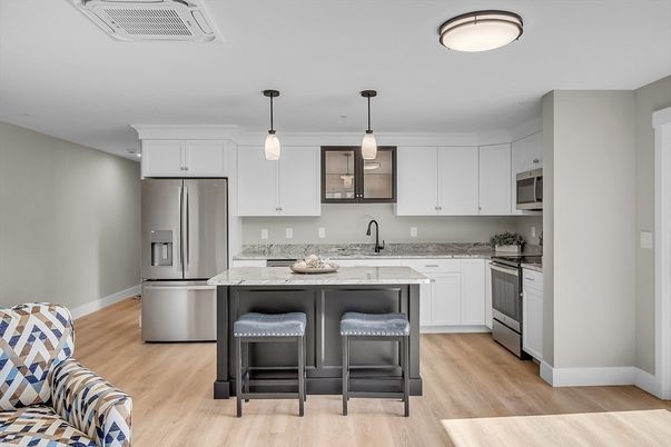 Interior, Kitchen, Pendant Lights, Stainless Steel Appliances, Wood Texture Flooring