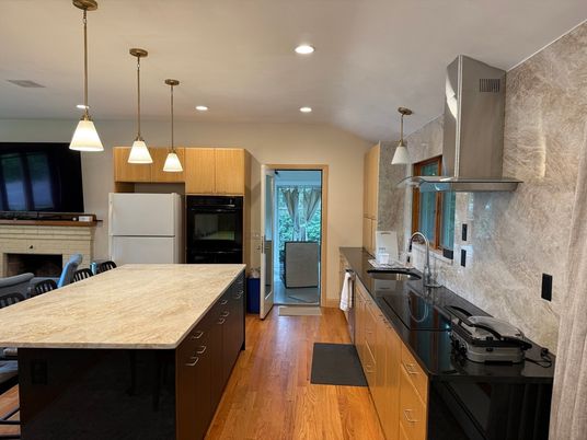 Interior, Kitchen, Pendant Lights, Recessed Lighting, Wood Texture Flooring