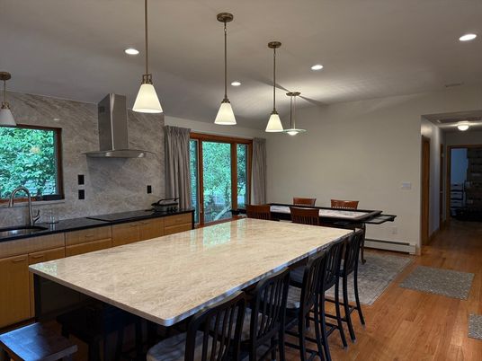 Interior, Kitchen, Pendant Lights, Recessed Lighting, Wood Texture Flooring