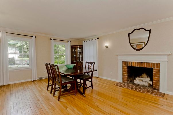 Dining room, Fireplace, Interior, Wood Texture Flooring