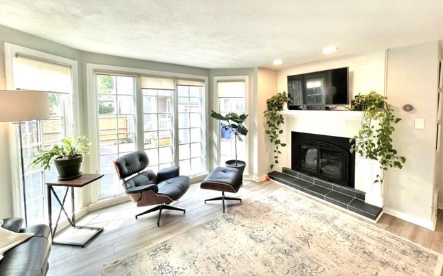 Fireplace, Interior, Recessed Lighting, Wood Texture Flooring