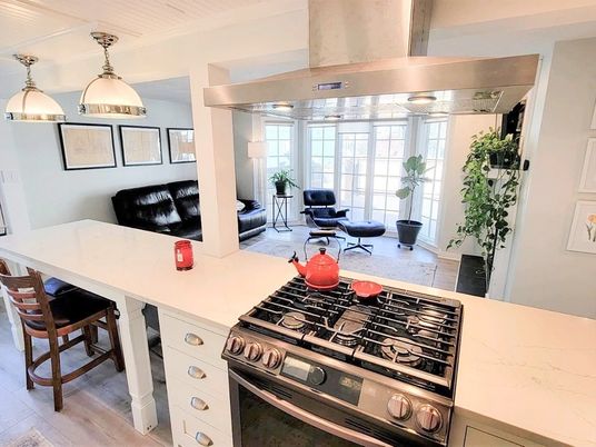 Interior, Kitchen, Living room, Stainless Steel Appliances, Wood Texture Flooring