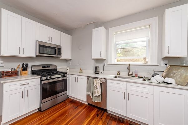 Interior, Kitchen, Stainless Steel Appliances, Wood Texture Flooring