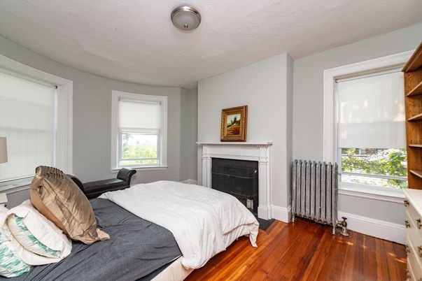 Bedroom, Fireplace, Interior, Wood Texture Flooring