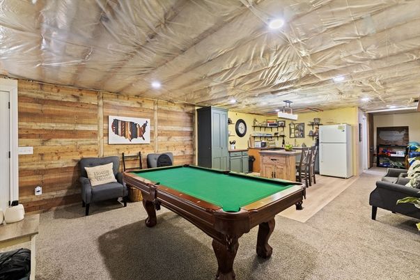 Billiard Table, Game Room, Interior, Recessed Lighting, Wooden Walls