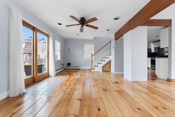 Empty room, Interior, Kitchen, Recessed Lighting, Wooden Beams, Wood Texture Flooring