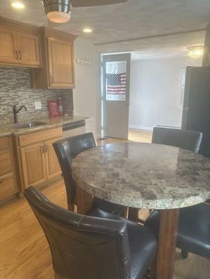 Dining room, Interior, Kitchen, Recessed Lighting, Wood Texture Flooring