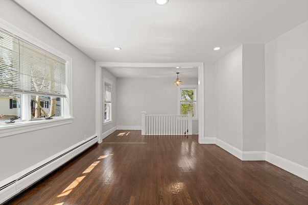 Empty room, Interior, Pendant Lights, Recessed Lighting, Wood Texture Flooring