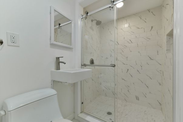 Bathroom, Glass Shower, Interior, Marble Walls