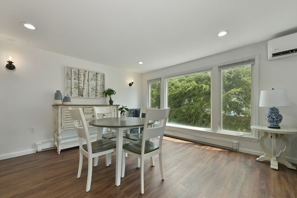 Dining room, Interior, Recessed Lighting, Wood Texture Flooring