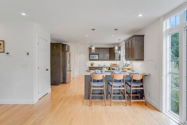 Interior, Kitchen, Pendant Lights, Recessed Lighting, Wood Texture Flooring
