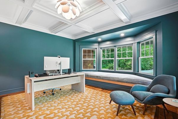Home Office, Interior, Recessed Lighting, Wood Texture Flooring