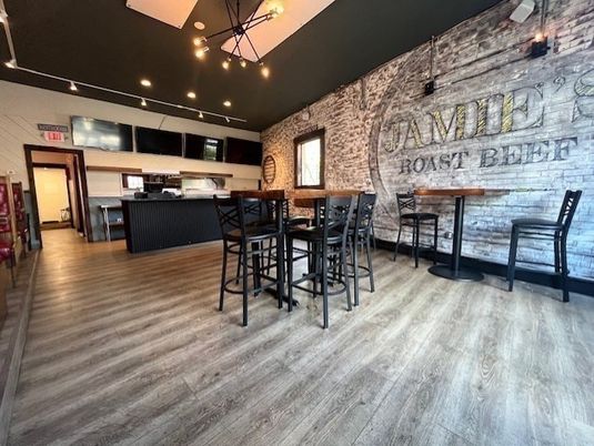Interior, Kitchen, Pendant Lights, Stone Walls, Wood Texture Flooring