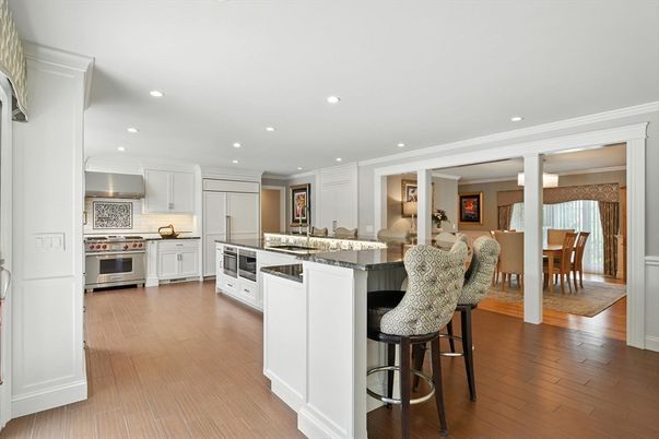 Dining room, Interior, Kitchen, Recessed Lighting, Stainless Steel Appliances, Wood Texture Flooring