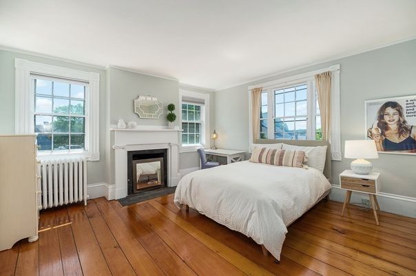 Bedroom, Fireplace, Interior, Wood Texture Flooring
