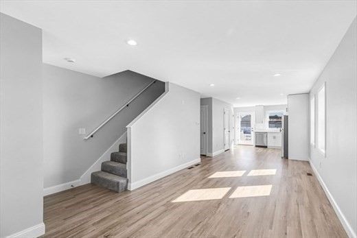 Empty room, Interior, Kitchen, Recessed Lighting, Wood Texture Flooring