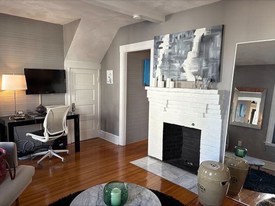 Fireplace, Home Office, Interior, Wood Texture Flooring