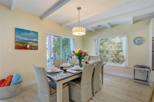 Dining room, Interior, Pendant Lights, Wood Texture Flooring
