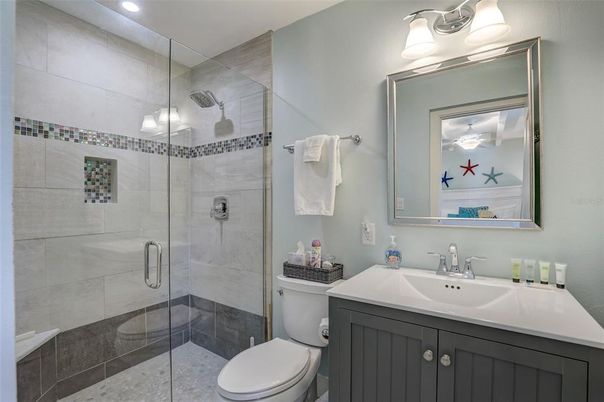 Bathroom, Glass Shower, Interior, Recessed Lighting