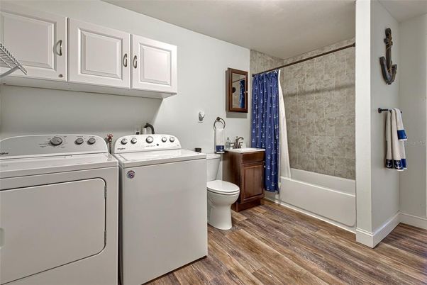 Bathroom, Interior, Utility Closets, Washer, Wood Texture Flooring