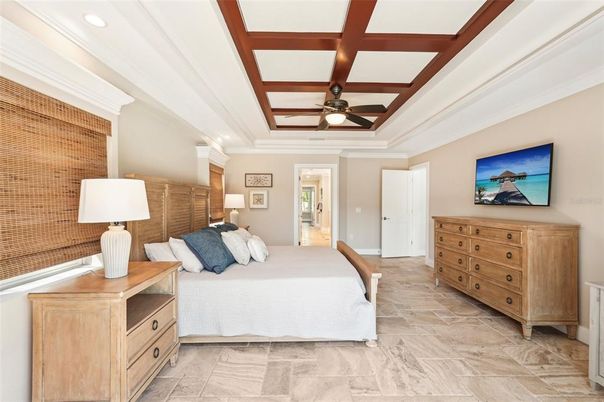 Bedroom, Interior, Recessed Lighting, Wooden Beams