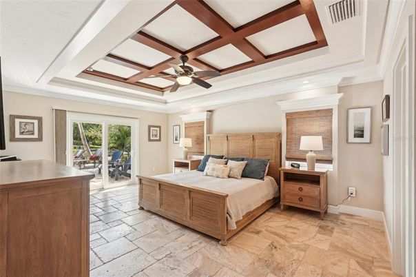 Bedroom, Interior, Recessed Lighting, Wooden Beams