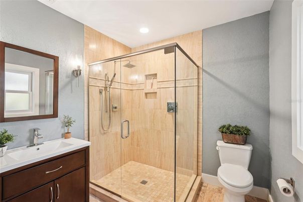 Bathroom, Glass Shower, Interior, Recessed Lighting