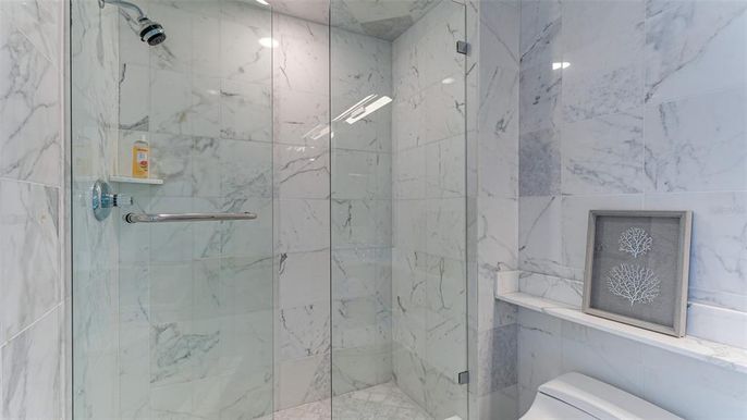Bathroom, Glass Shower, Interior, Marble Walls