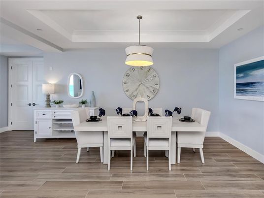 Dining room, Interior, Pendant Lights, Wood Texture Flooring