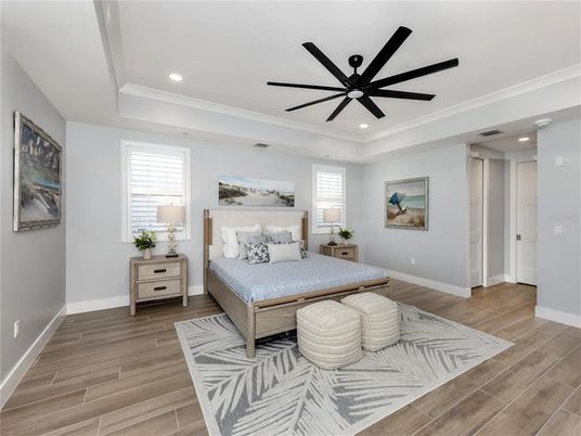 Bedroom, Interior, Recessed Lighting, Wood Texture Flooring