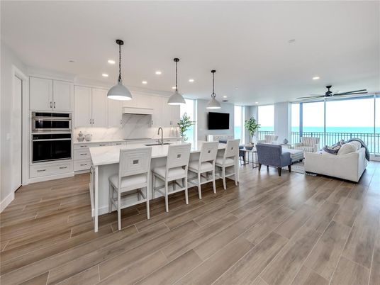 Dining room, Interior, Kitchen, Living room, Pendant Lights, Recessed Lighting, Stainless Steel Appliances, Wood Texture Flooring