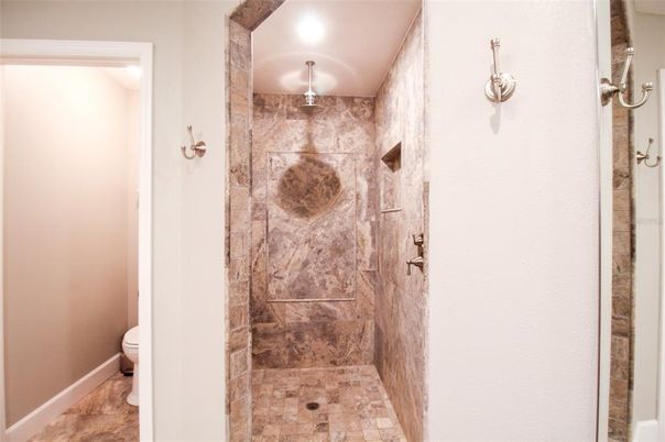 Interior, Bathroom, Recessed Lighting, Glass Shower, Ceramic Tile