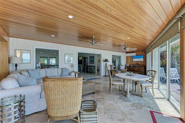 Dining room, Interior, Living room, Recessed Lighting, Wooden Ceilings