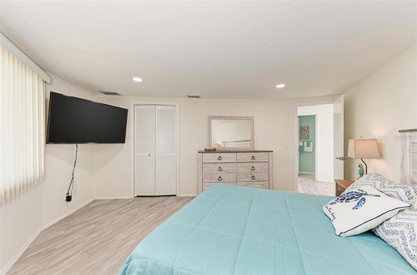Bedroom, Interior, Recessed Lighting, Wood Texture Flooring