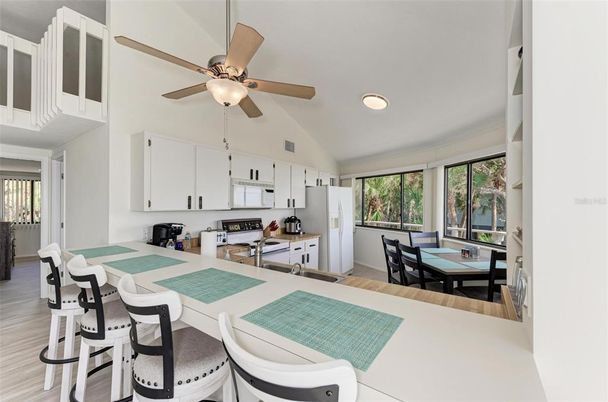 Dining room, Interior, Recessed Lighting, Wood Texture Flooring