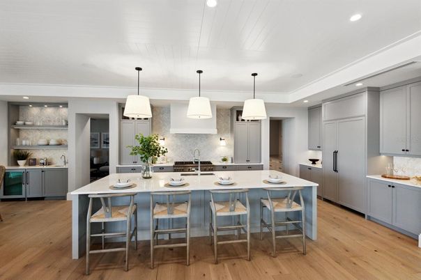 Interior, Kitchen, Pendant Lights, Recessed Lighting, Wood Texture Flooring