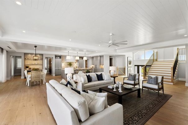 Dining room, Interior, Kitchen, Living room, Pendant Lights, Recessed Lighting, Stainless Steel Appliances, Wood Texture Flooring