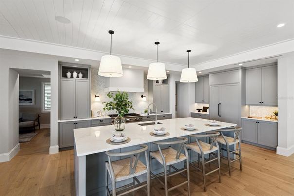 Interior, Kitchen, Pendant Lights, Recessed Lighting, Wood Texture Flooring