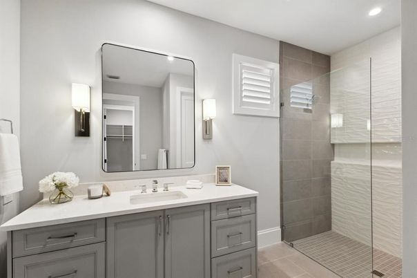 Bathroom, Glass Shower, Interior, Recessed Lighting