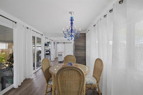 Chandelier, Dining room, Interior, Recessed Lighting, Wood Texture Flooring