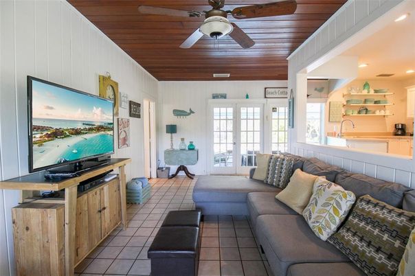 Interior, Kitchen, Recessed Lighting, Living room, Wooden Ceilings, Stainless Steel Appliances, Ceramic Tile, Water
