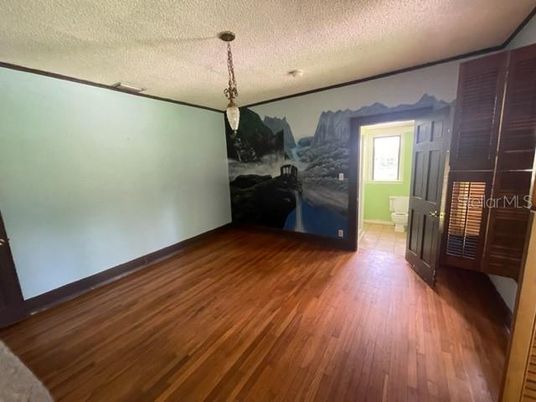 Empty room, Interior, Pendant Lights, Wood Texture Flooring