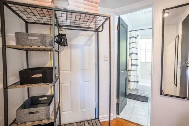 Bathroom, Glass Shower, Interior, Wood Texture Flooring