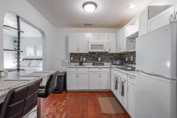 Interior, Kitchen, Recessed Lighting, Wood Texture Flooring