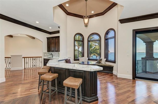 Interior, Kitchen, Pendant Lights, Recessed Lighting, Water, Wood Texture Flooring