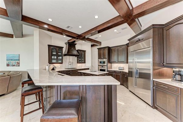Interior, Kitchen, Recessed Lighting, Stainless Steel Appliances, Wooden Beams