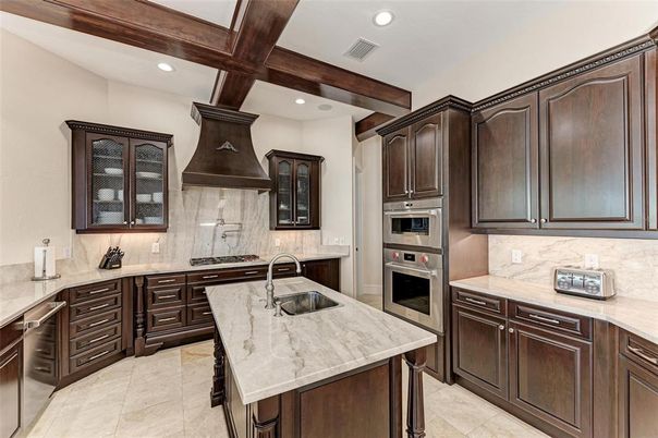 Interior, Kitchen, Recessed Lighting, Stainless Steel Appliances, Wooden Beams