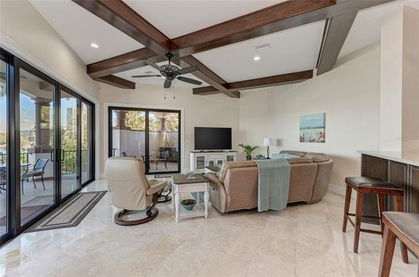 Interior, Living room, Recessed Lighting, Wooden Beams