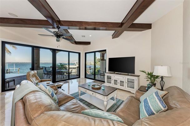 Interior, Living room, Recessed Lighting, Water, Wooden Beams