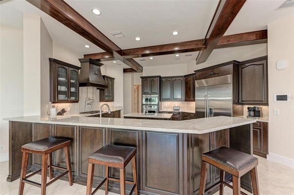 Interior, Kitchen, Recessed Lighting, Stainless Steel Appliances, Wooden Beams
